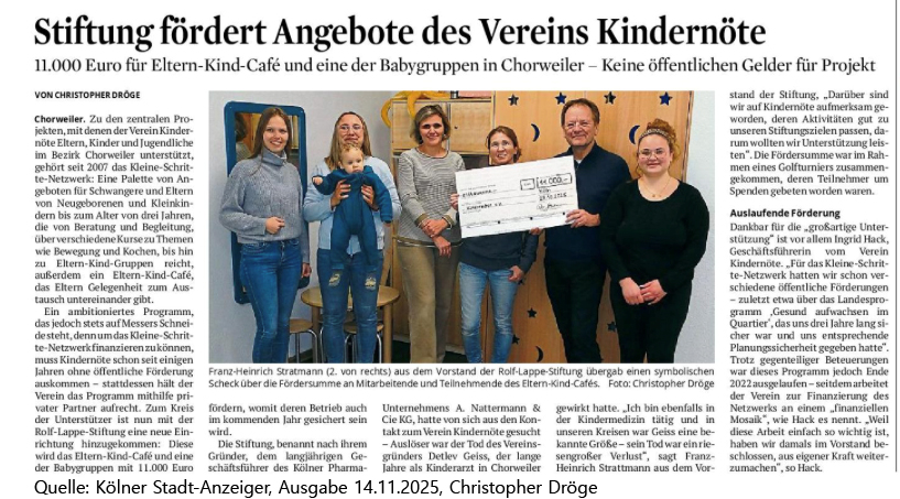 Kölner Stadt-Anzeiger: Spende für Kindernöte